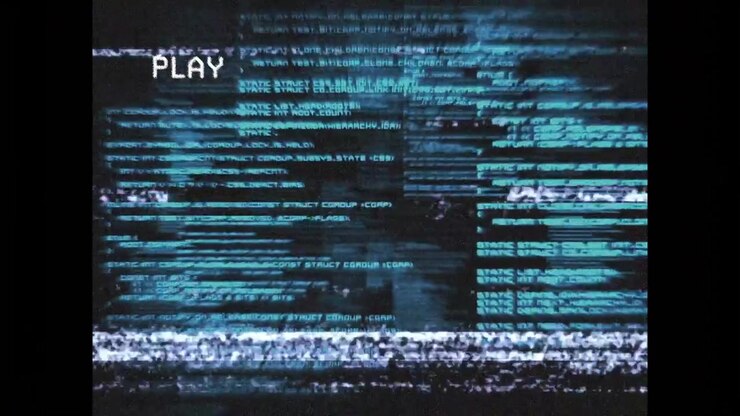 PLAY marker activating distortion shifting static bars and flickering code emulating tape noise