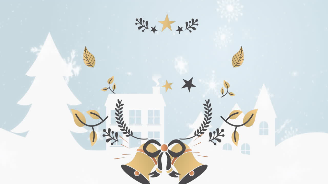 анимация рождественского украшения с копировальным пространством и снегом на синем фоне