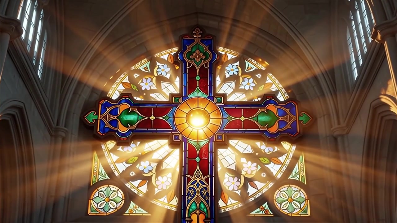 Croce Cristiana Luce Celestiale Sfondo per il Culto.