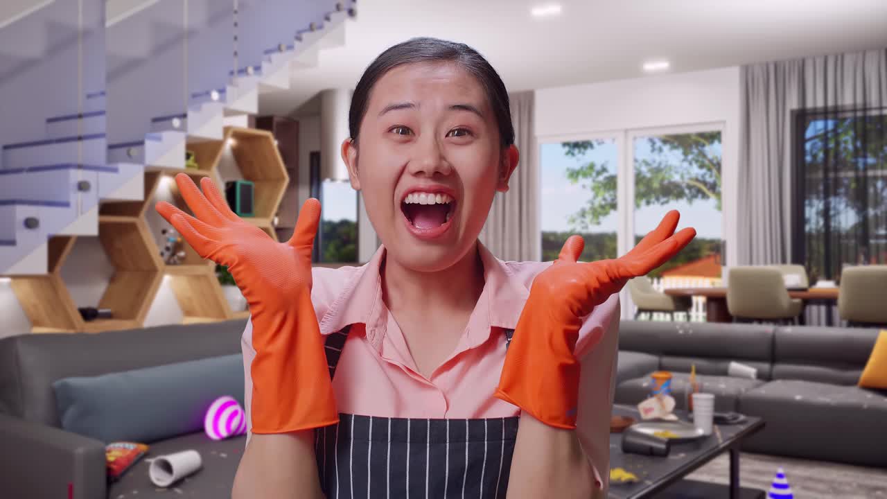Woman Cleaning a Messy Home