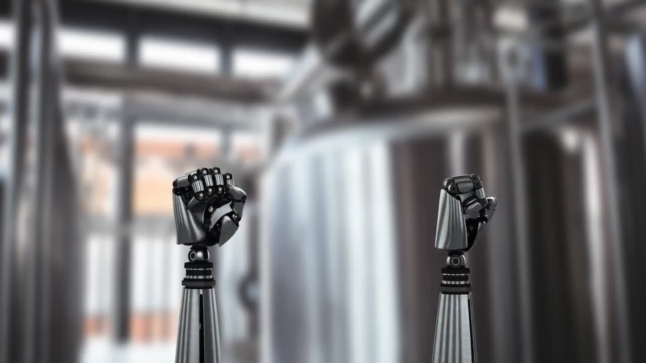 manos robóticas y un fondo industrial borroso