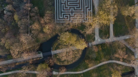 park with maze and water feature