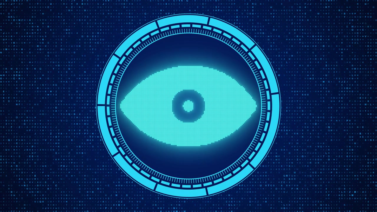 Digital Eye Icon with Futuristic HUD Interface