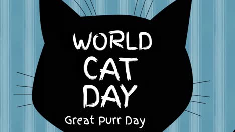 animation of world cat day text over blue background