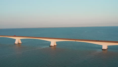 aerial: the famous zeelandbridge during sunset