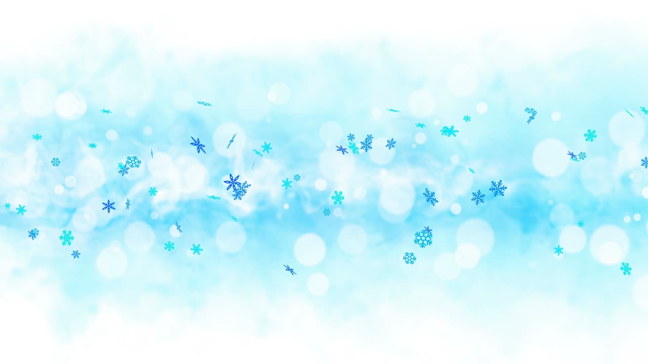 다채로운 밝은 눈 결정은 불과 함께 겨울 배경에 흔들리고 있습니다. 아름다운 자연 장면. 그림 겨울 눈알. 루프 애니메이션.