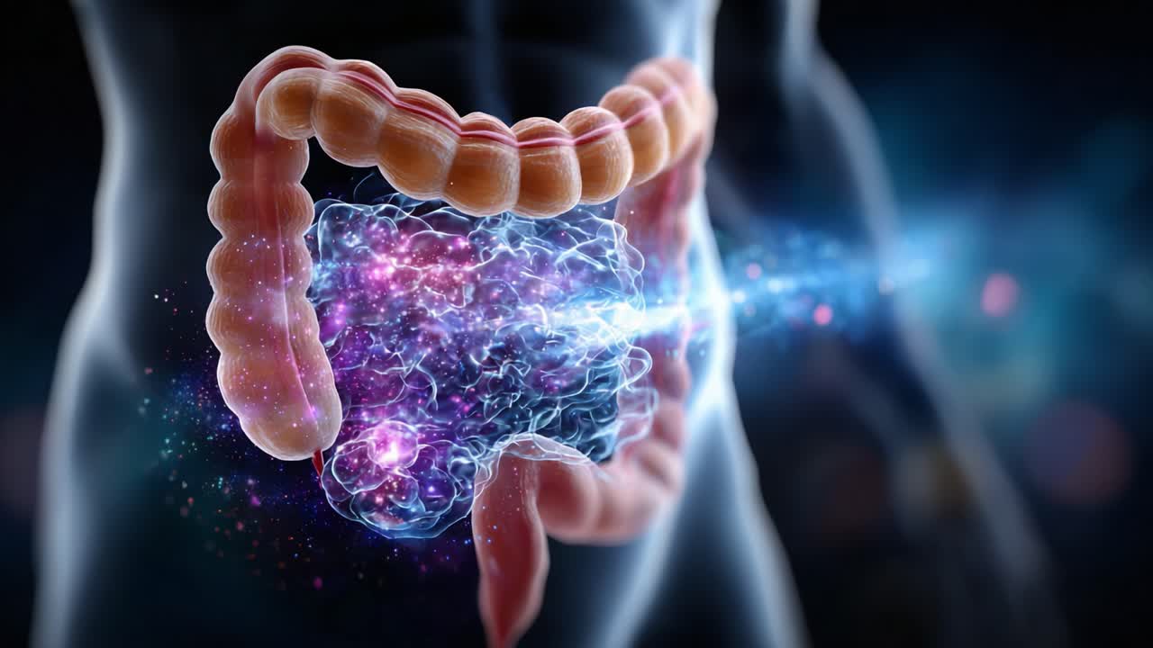 A Detailed Visualization of the Human Digestive System Highlighting the Intestines and the Unique Processes Occurring Within, Illustrating Intricate Biological Functionality