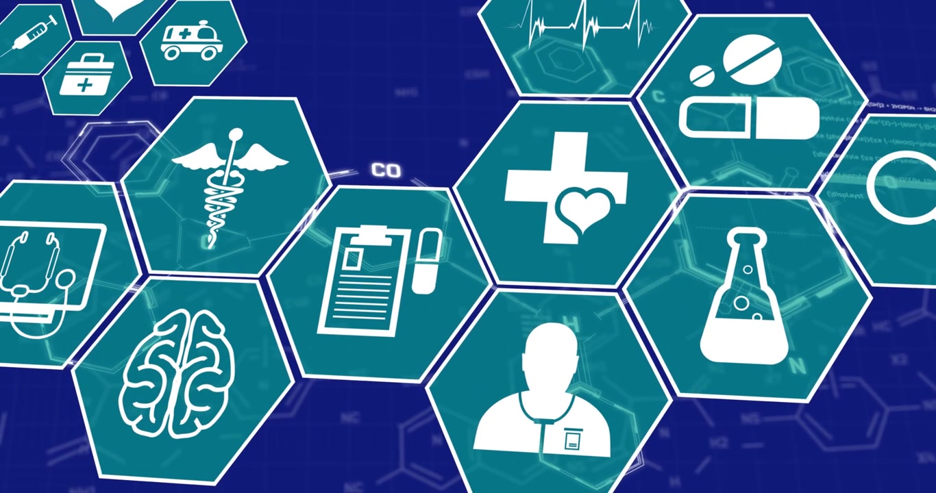 Animazione di icone mediche su sfondo blu