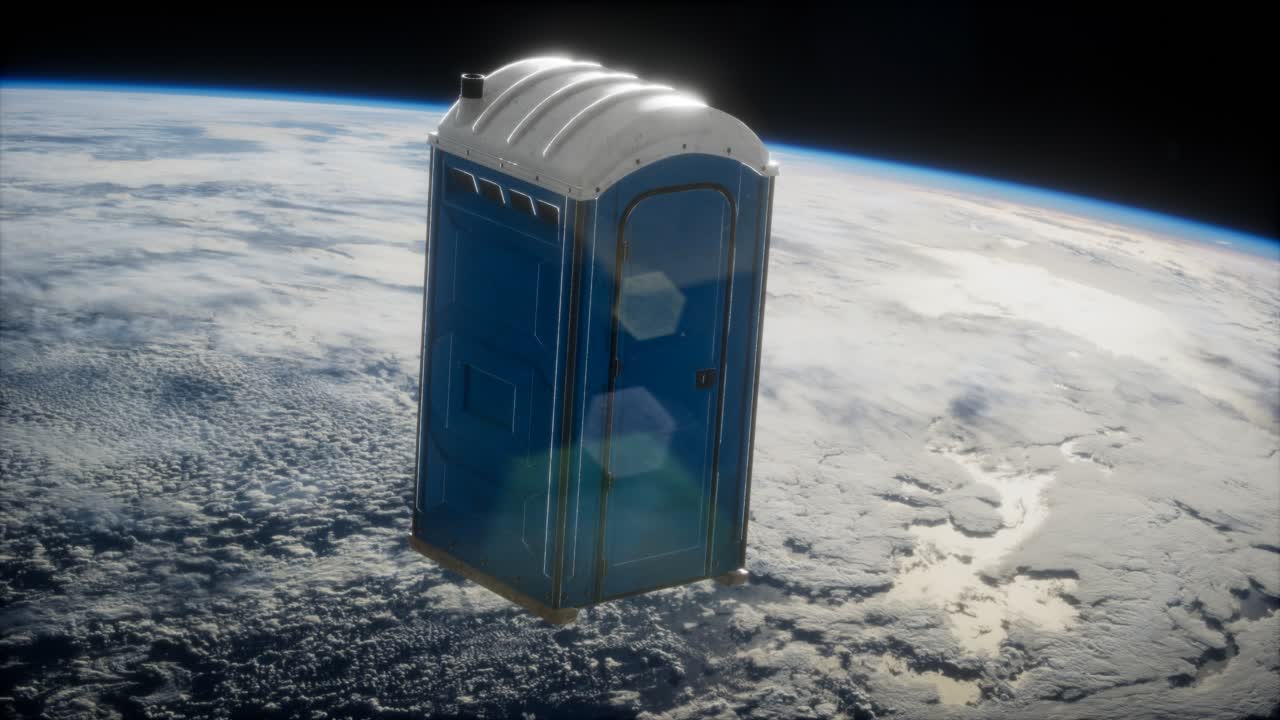 cabaña de inodoro portátil en órbita terrestre