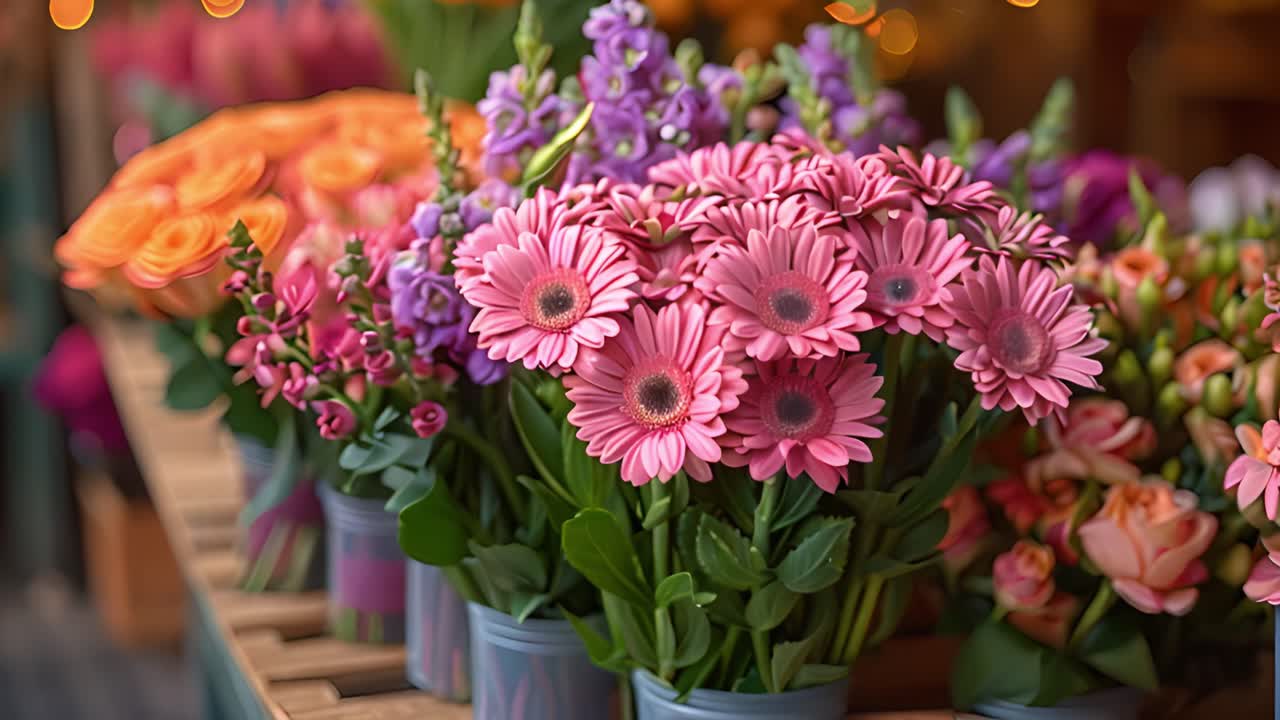 Vibrant Bouquets of Fresh Flowers at a Market