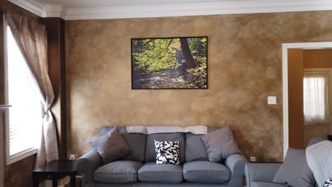 cozy living room with nature-inspired wall art