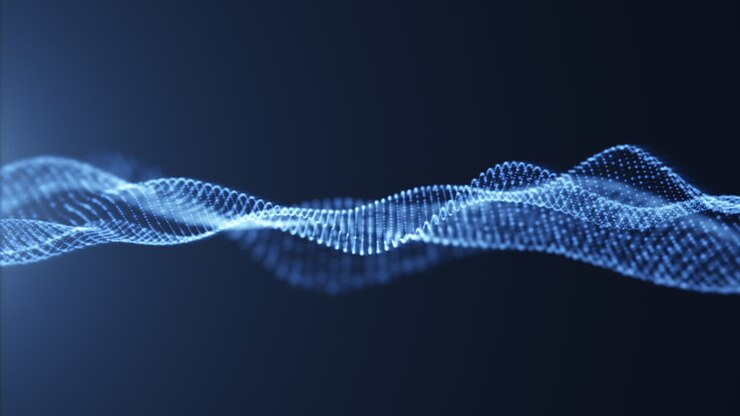 Digital blue wave particles background, 3d rendering.
