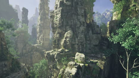 majestic rocky landscape with greenery in a serene valley during daylight