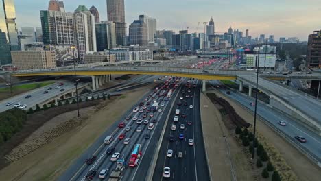 Buckhead-District-With-City-Traffic-In-Atlanta,-Georgia,-USA---Aerial-Drone-Shot