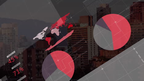animación del procesamiento de datos con la ciudad en el fondo