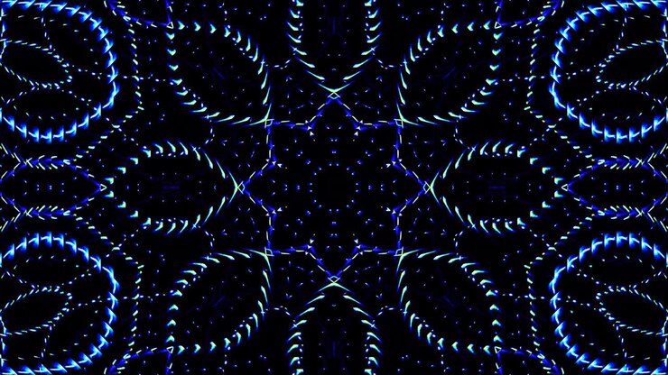 shining bright lines set blue wave motion, colorful, on black background