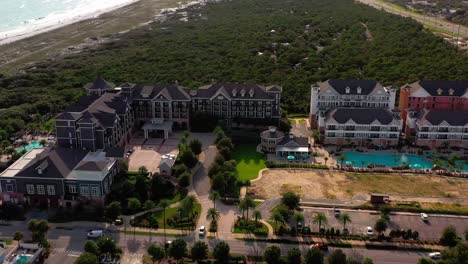 panning left drone view of the henderson beach resort and spa in destin fl