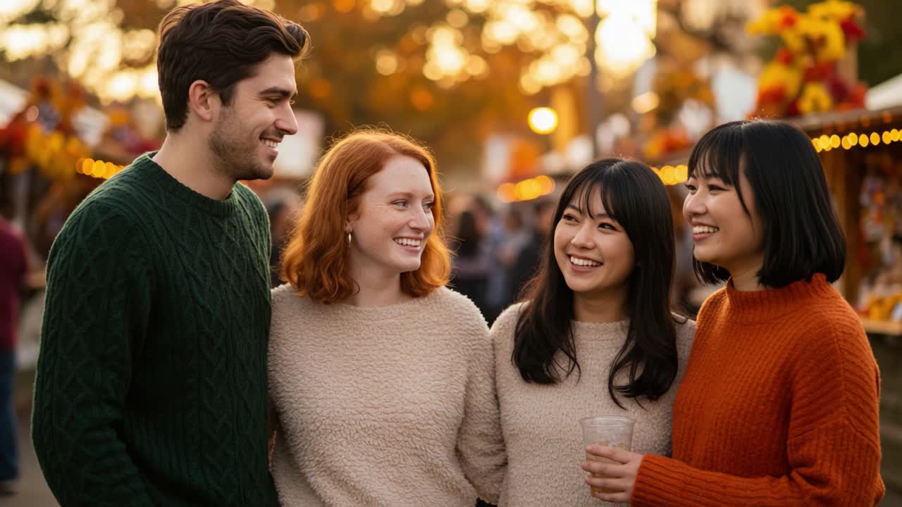 Friends Enjoying an Autumn Outdoor Market