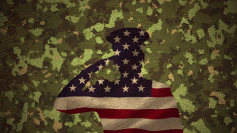 american flag forming a saluting soldier against camouflage background