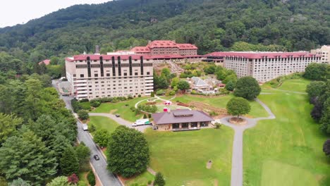 4k drone video of convention center and golf course at grove park inn in asheville, nc on sunny summer day-1