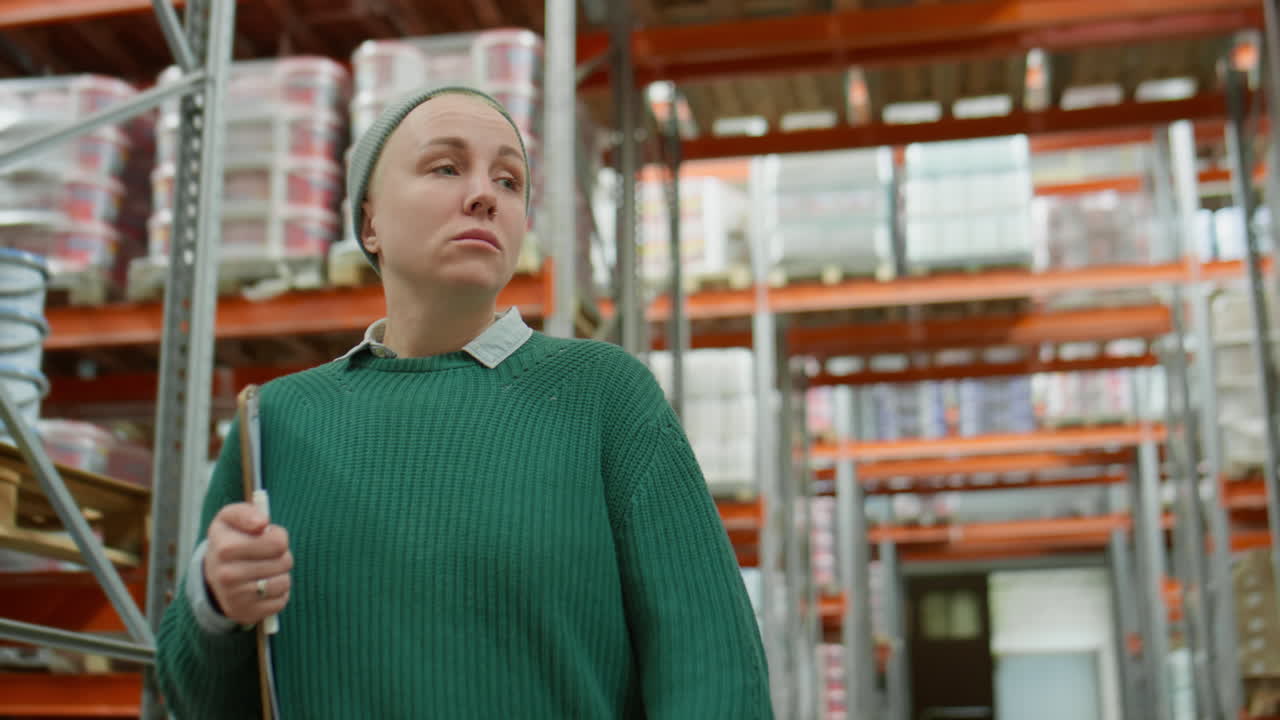 Woman looking for products in a large warehouse or building supply store