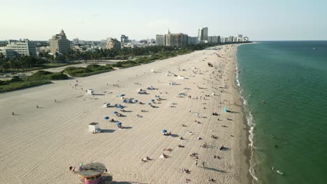 aerial miami south beach with life guard tower and ocean drive