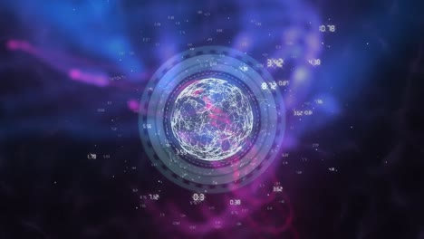 animación de números y globo giratorio en el espacio digital
