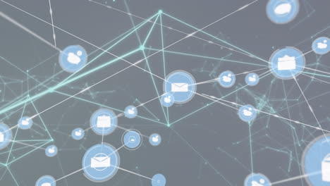 Animation of connected icons over connected dots against black background
