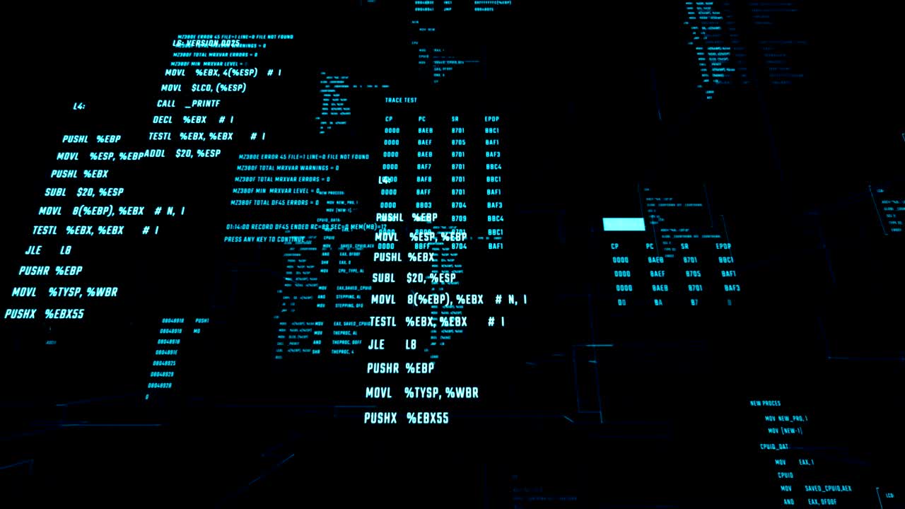 Abstract program modules moving on a screen. Cyberspace with coding animation. Seamless loop.