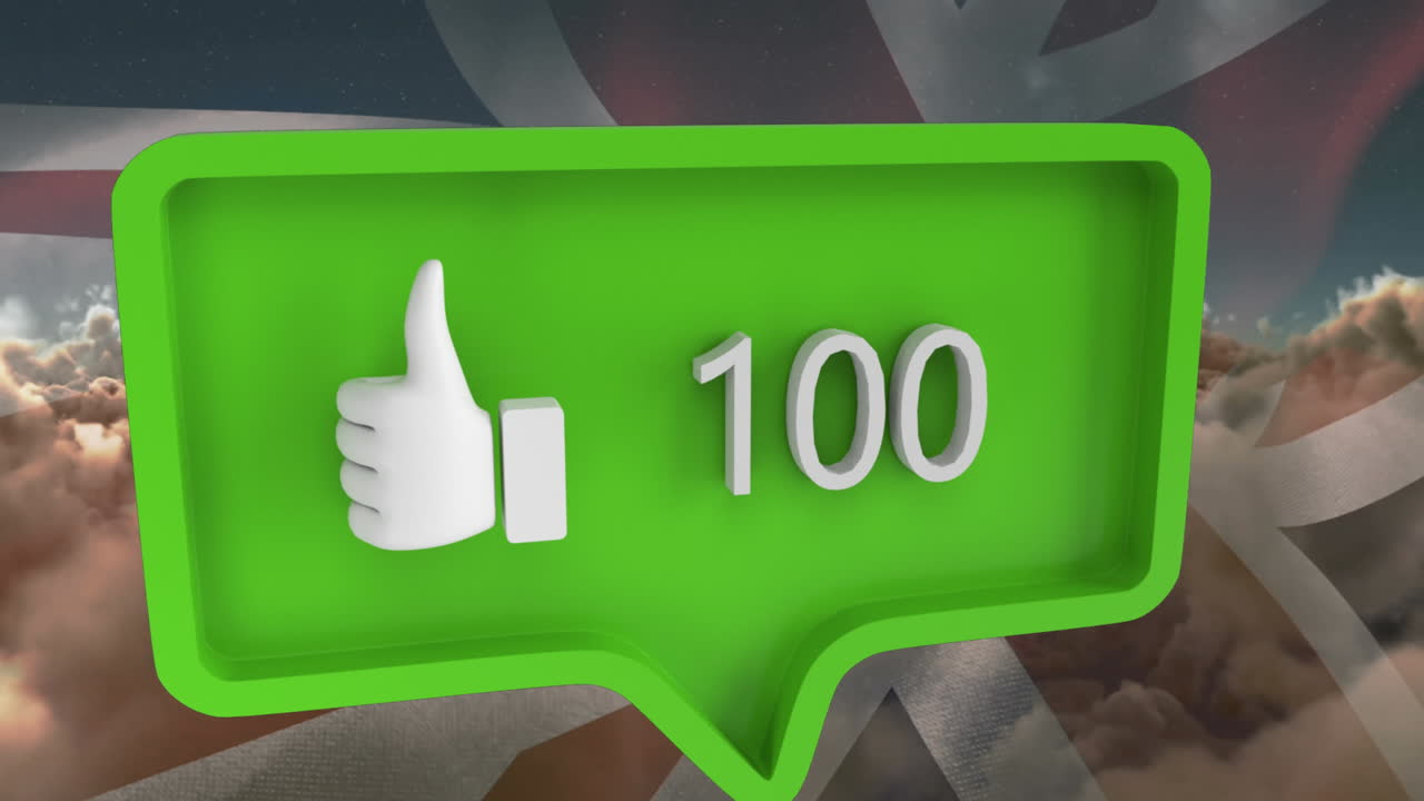 숫자와 같은 구름 위의 아이콘과 영국의  ⁇ 발과 함께 음성 거품의 애니메이션