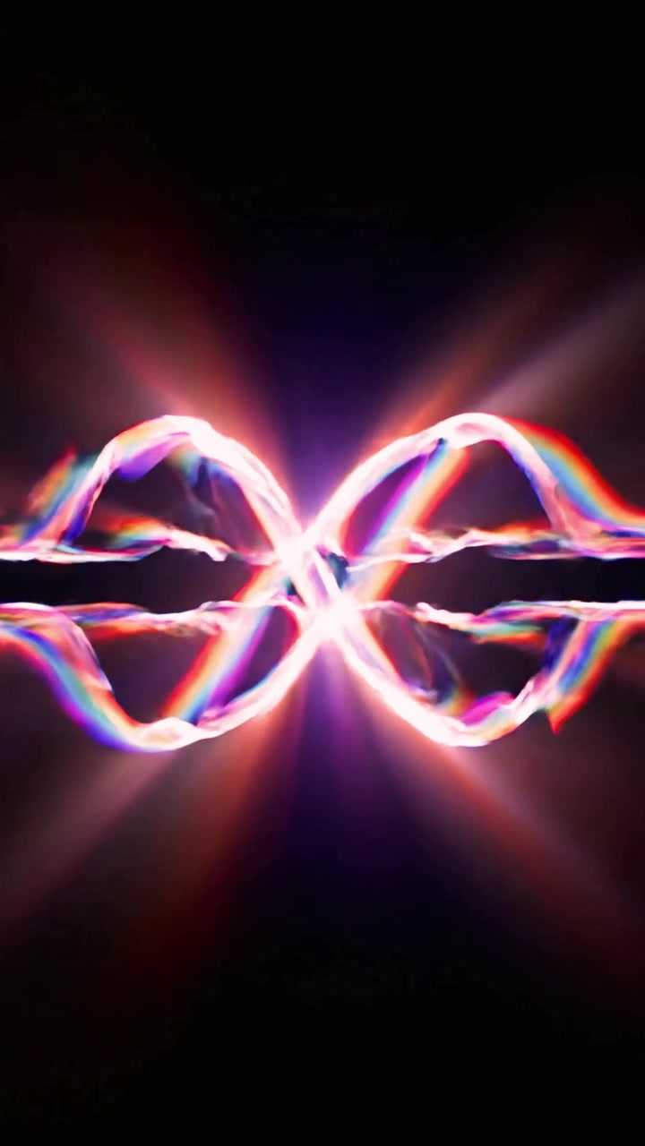 Abstract Glowing Light Waves Pulsing on Black Background