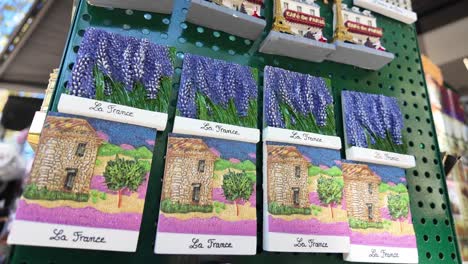 parisian souvenirs and magnets: eiffel tower, macarons, and lavender fields