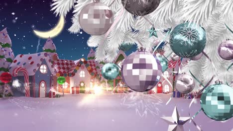 Animation-Der-Weihnachtsdekoration-über-Der-Winterlandschaft