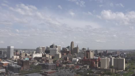 aerial view lake erie next to the downtown city skyline of cleveland ohio