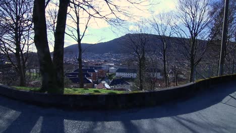 Landåsparken-in-Bergen,-Norway-on-a-sunny-day-with-blue-skyes