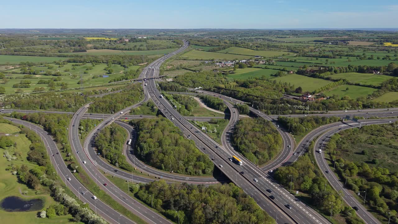 M25 Motorway Junction in English Countryside Aerial View