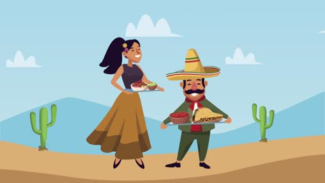 mexican couple with food character