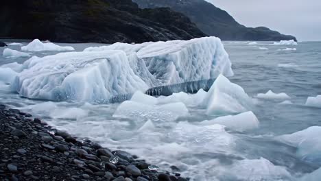 a majestic iceberg melting on the shoreline: captivating views from a coastal perspective showcasing nature's fragile beauty and power