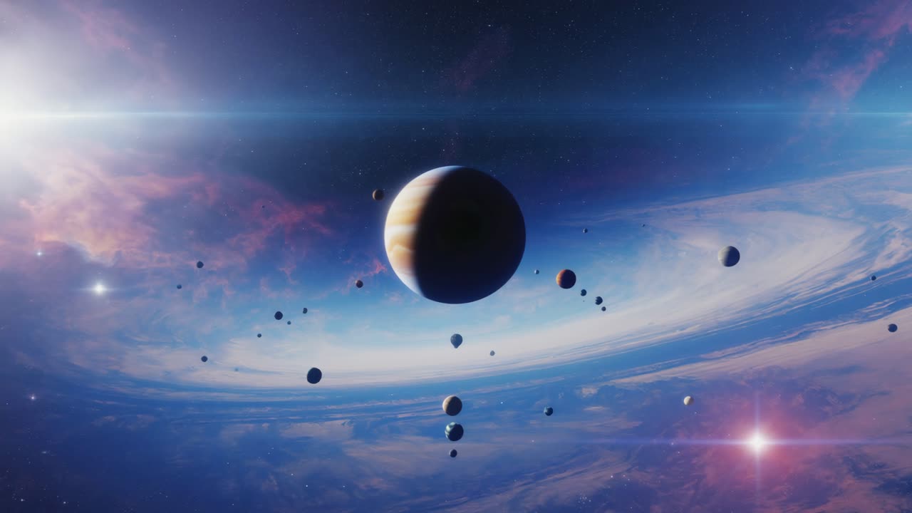 A beautiful planet and its moons in a distant galaxy