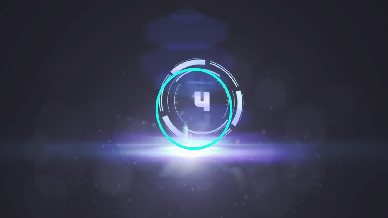 Digital countdown animation with futuristic glowing number four and circular design