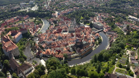 historic town center of český krumlov on meandering vltava river bend