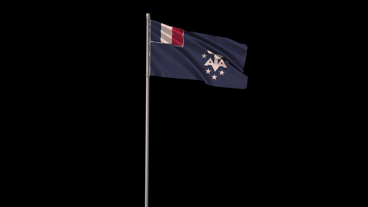 las tierras francesas del sur y la antártida bandera con canal alfa, el video 4k es transparente