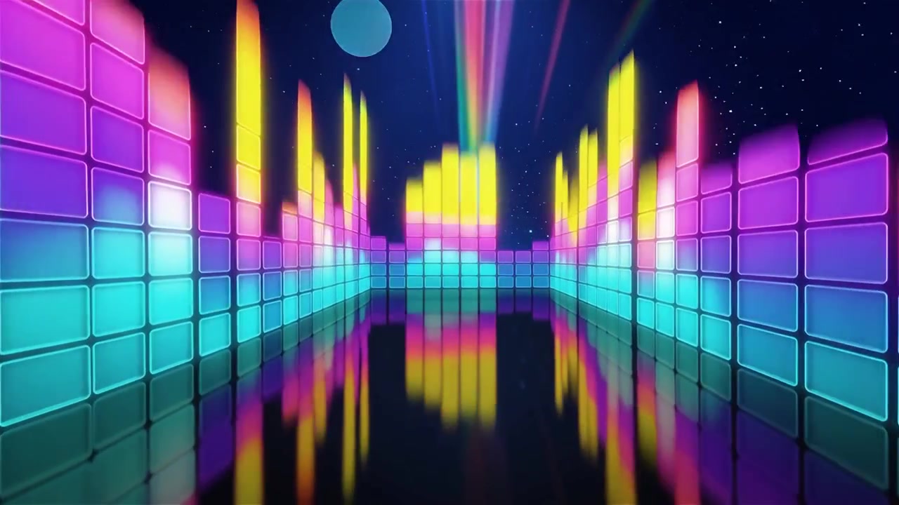 Futuristisk regnbuefarvet neon musik equalizer visualisering baggrund.