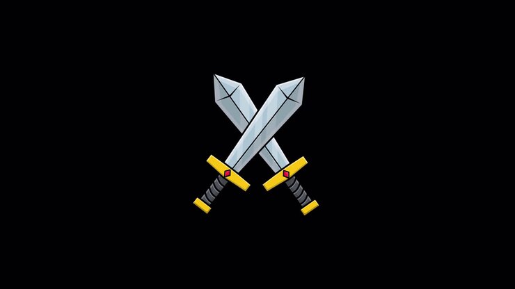 Animated Cartoon Swords Crossing on Black Background