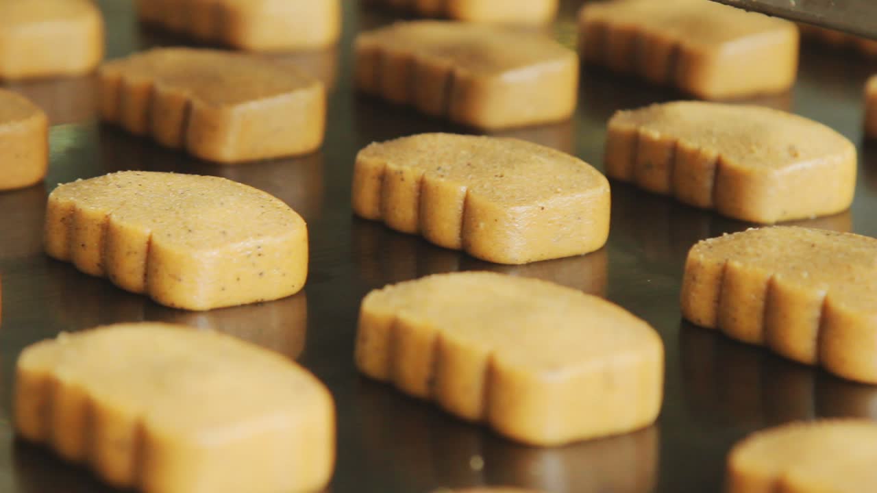 Food products on production line. Cookies on conveyor. Food industry