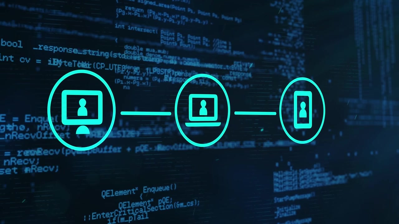 Animation of data processing and media icons on black background