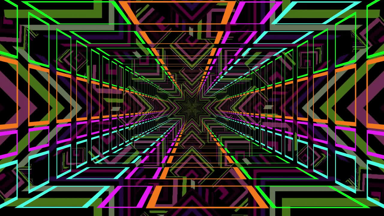 estrellas del caleidoscopio vistas a través del túnel de neón