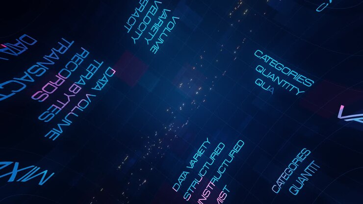 4K 3D BIG DATA Animated Tag Word Cloud. Text Design related terms animation typography seamless loop. Big Data Matrix futuristic technology style text design animation, digital information technology.