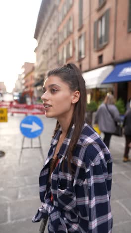 young woman in a city street