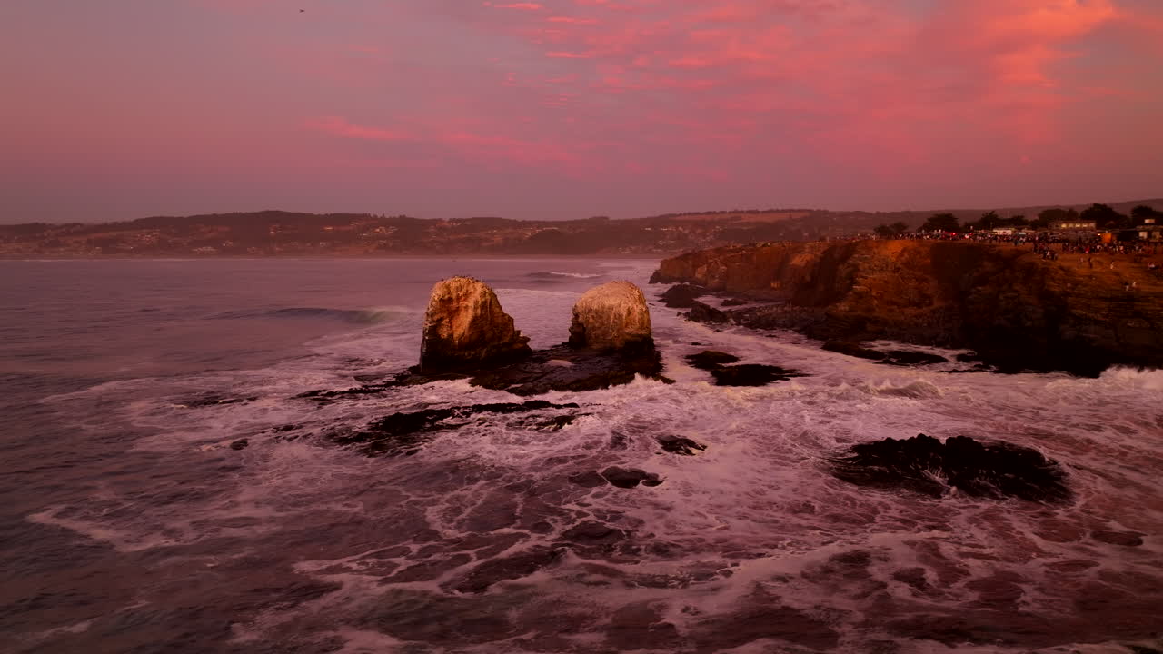 Cinematic aerial scene, Punta los Lobos, Pichilemu, Chile, South America